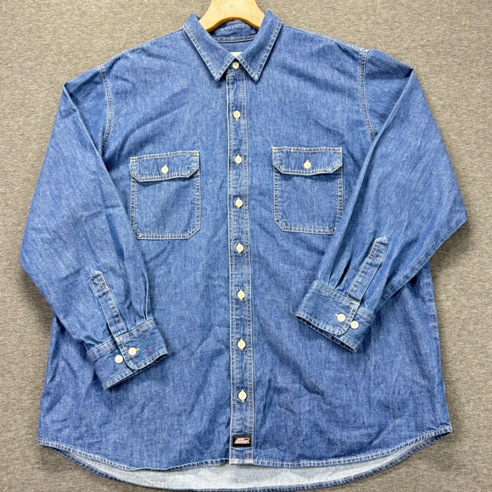 Dickies Shirt Mens 2XL Blue Denim Long Sleeve Button Up Workwear Pockets